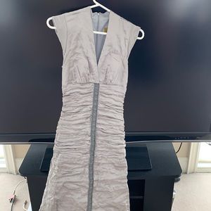 Full length silver Nicole Miller gown